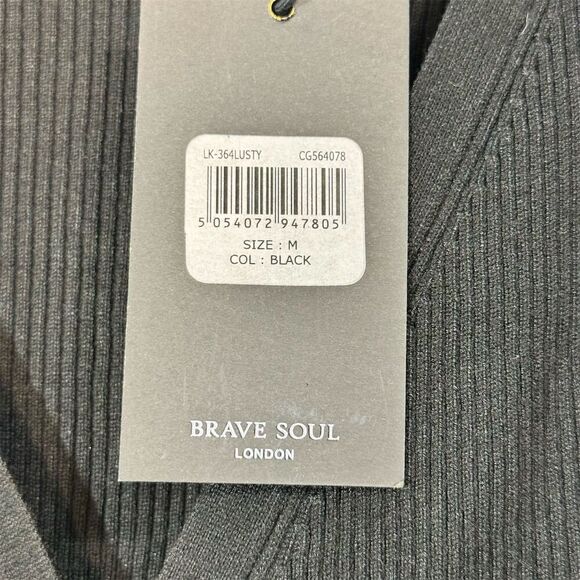 Brave Soul Wrap Top Ribbed Knit Long Sleeve Sweater Black Tie Waist M NWT Goth - Picture 8 of 12